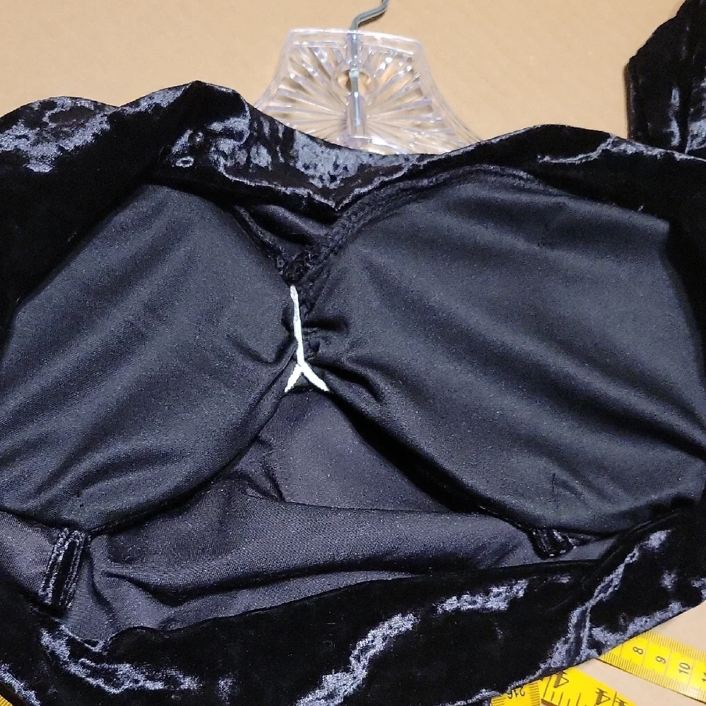 Madden NYC XXL(19) Black Velvet Crop Stretch Bra Top With Heart Detail . - Picture 7 of 13